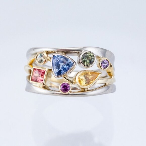 - 🎀 Multicolor Stones Zircon Stackable Cross Fashion Rings for Women, PD217 - Picture 3 of 4